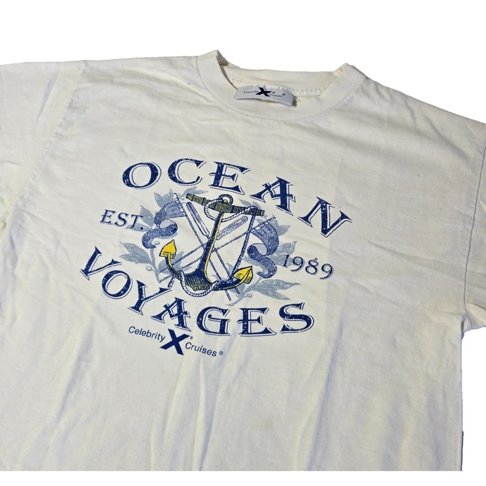 Celebrity Cruises Shirt Mens Medium White Ocean Voyages Short‎ Sleeve Travel